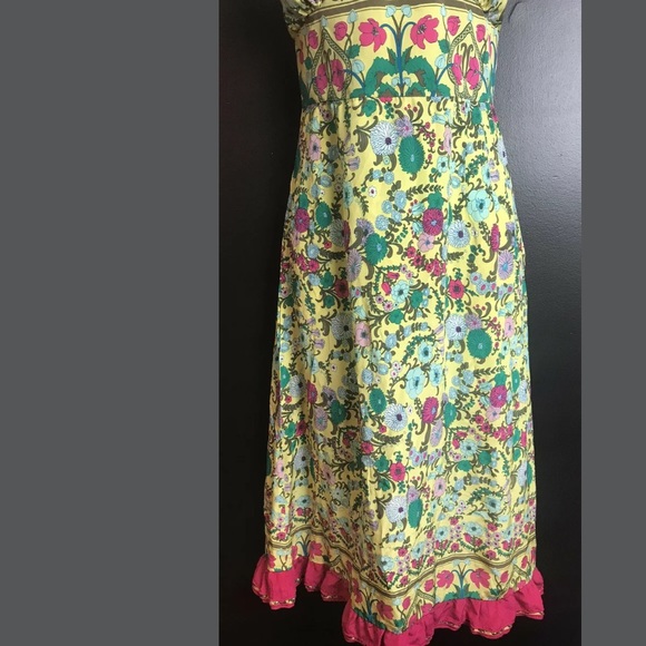 Anthropologie PLENTY By Tracy Reese Silk Dress RARE Floral Yellow Pink Green - Picture 5 of 12